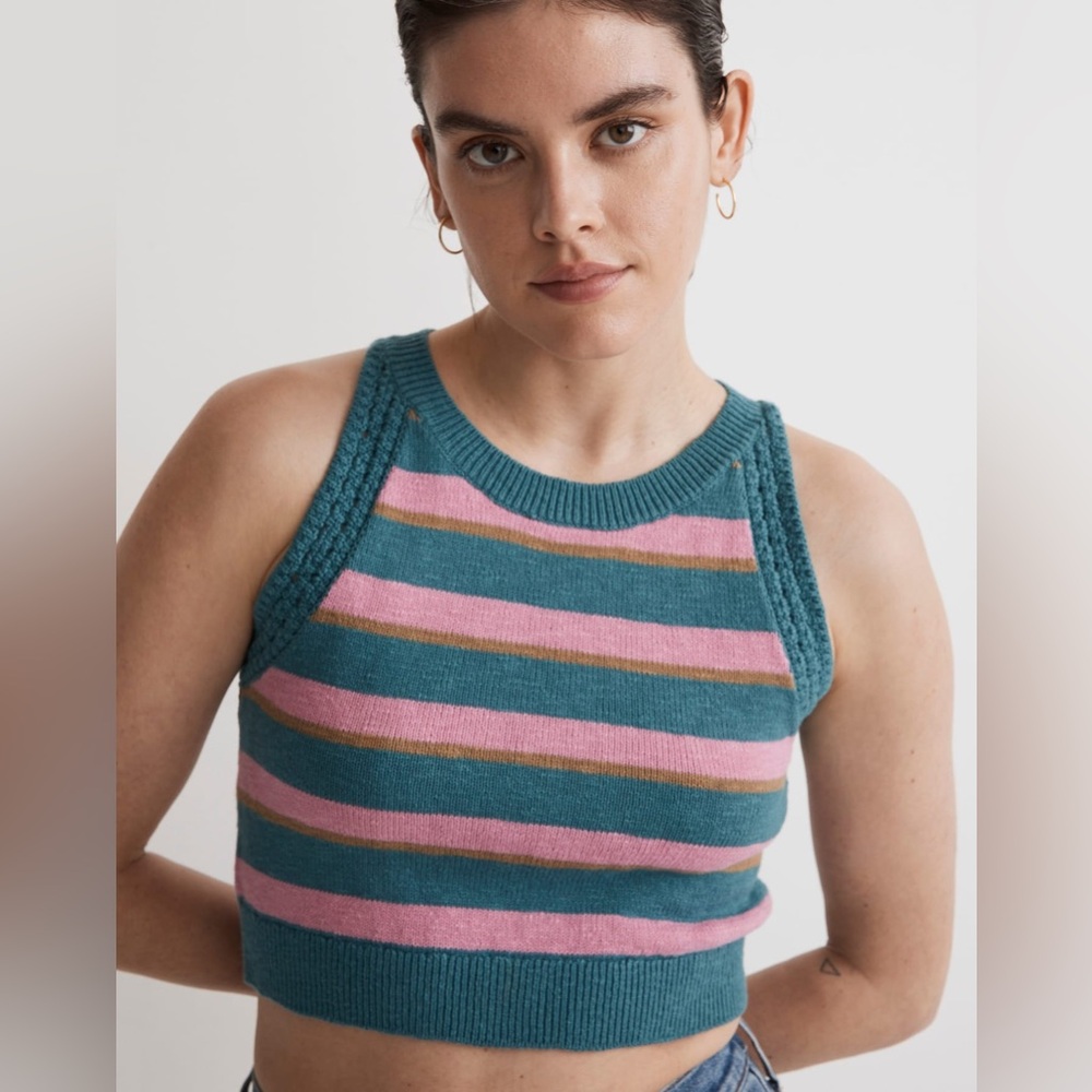 Madewell striped cropped sweater tank size large - Picture 4 of 11